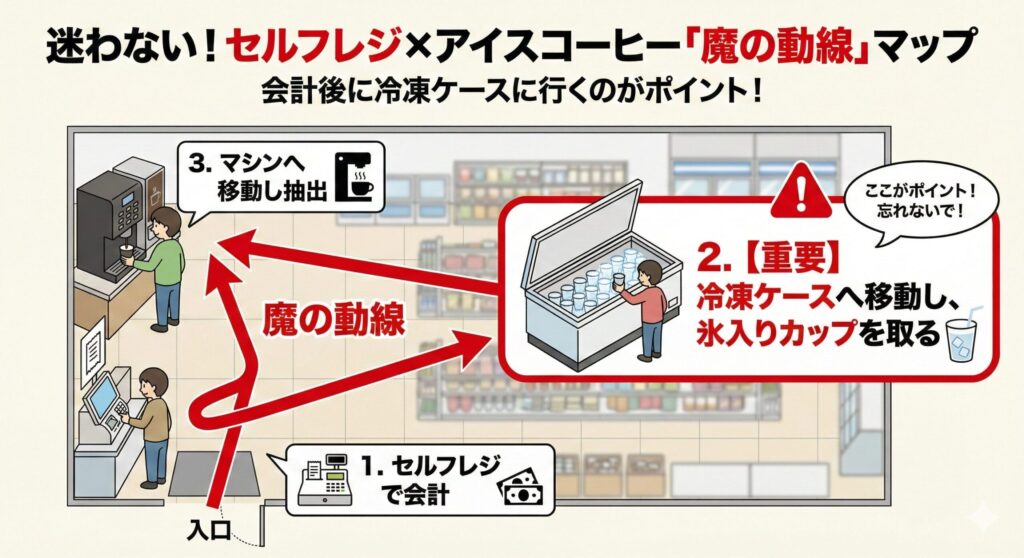 セルフレジ×アイスコーヒー攻略動線図