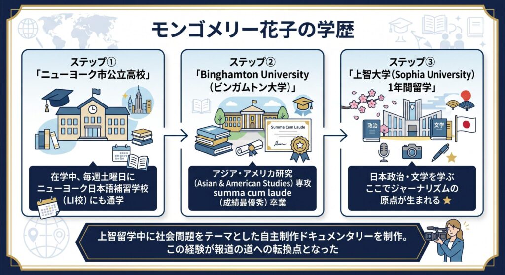 モンゴメリー花子の学歴タイムライン