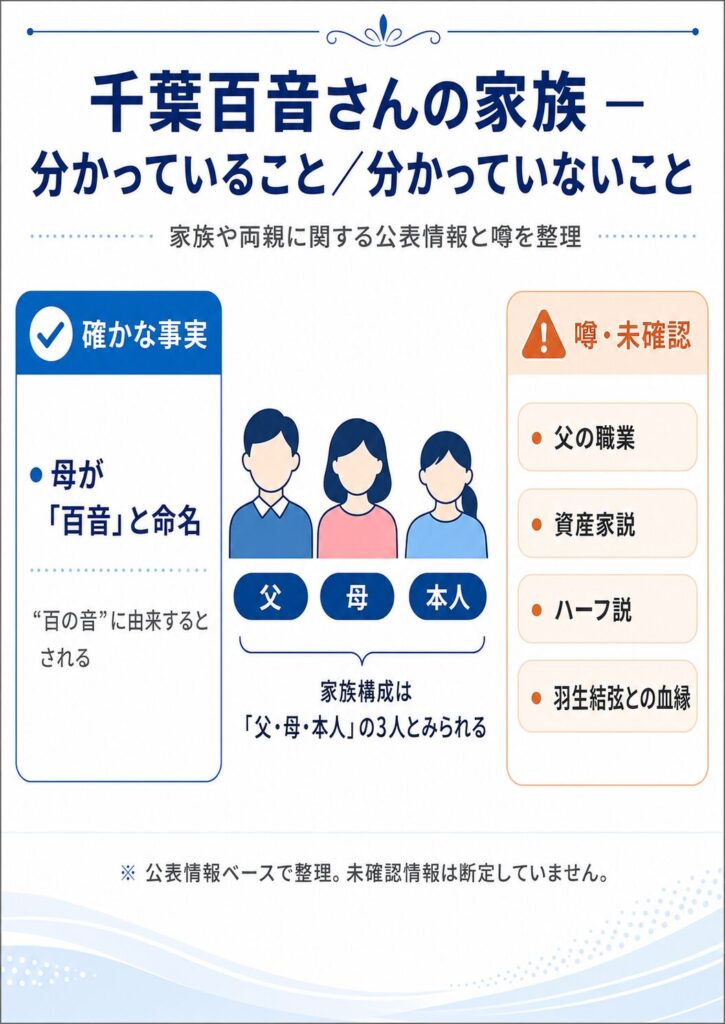千葉百音の家族構成と両親に関する事実と噂を整理したインフォグラフィック