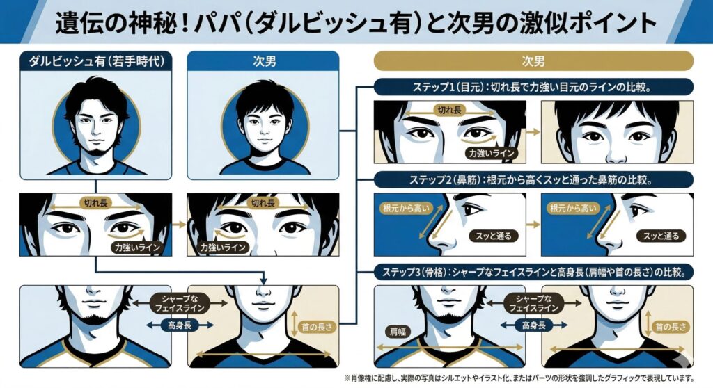 ダルビッシュ有氏（若手時代）と次男の顔パーツ比較図解