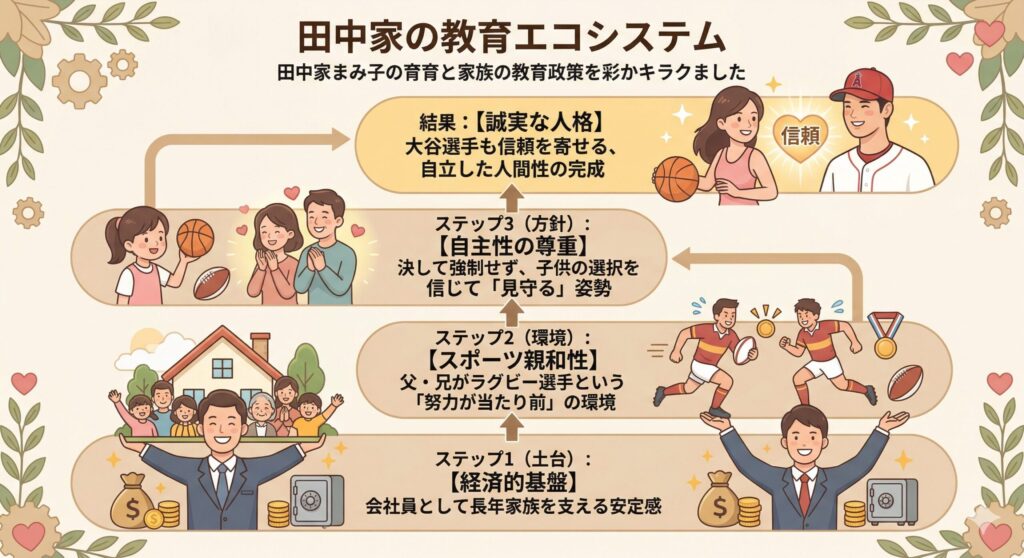 田中真美子さんを育んだ「見守る教育」の構造図