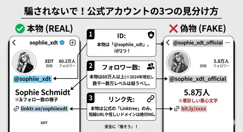 本物と偽物のInstagramプロフィール比較