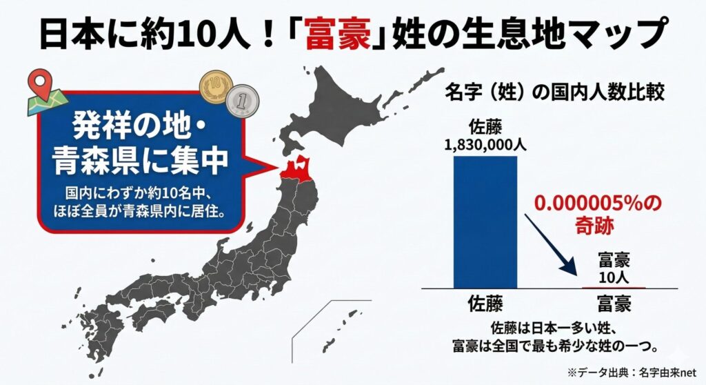 「富豪」姓の希少性と分布マップ