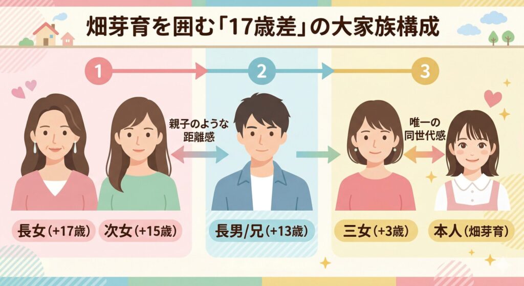 畑芽育を囲む「17歳差」の大家族構成