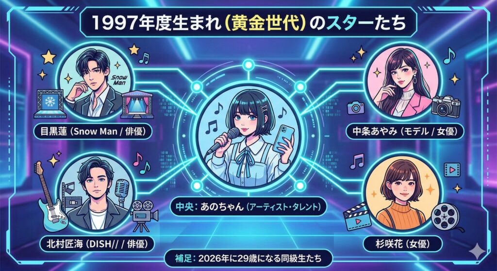 1997年度生まれ（2026年に29歳を迎える世代）の主要エンティティ・マップ