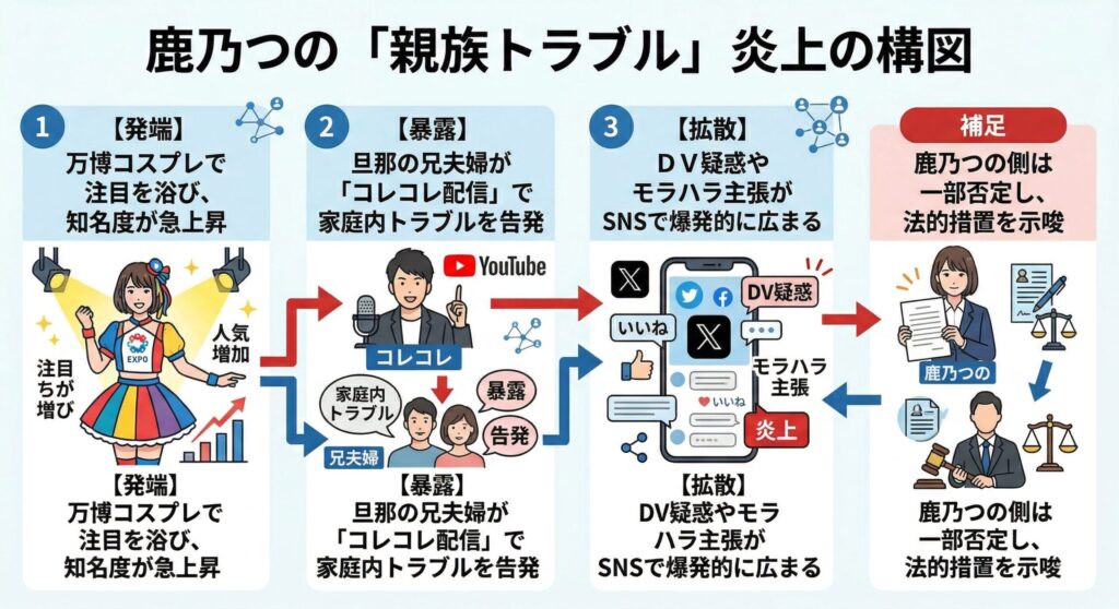 鹿乃つの炎上騒動の構造図
