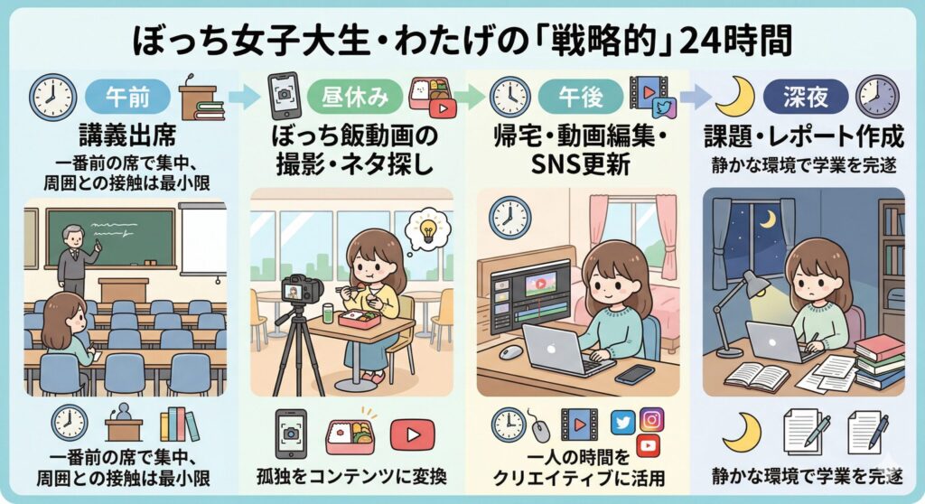 わたげさんの大学生活(推測)の1日ルーティン図