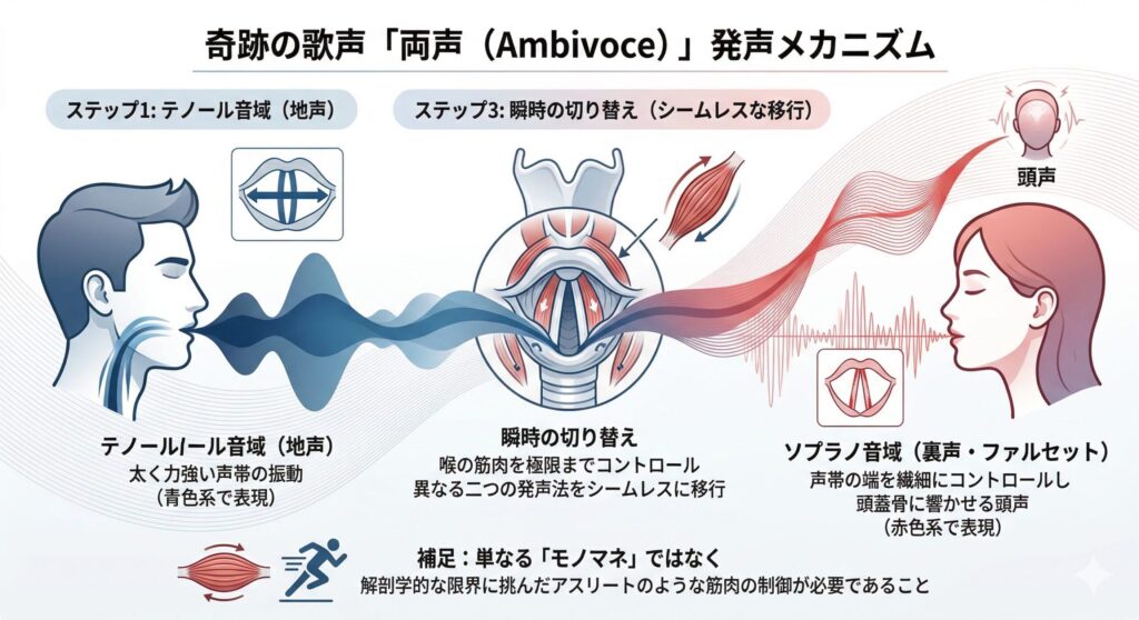 マリアセレンの「両声（Ambivoce）」発声メカニズムの図解