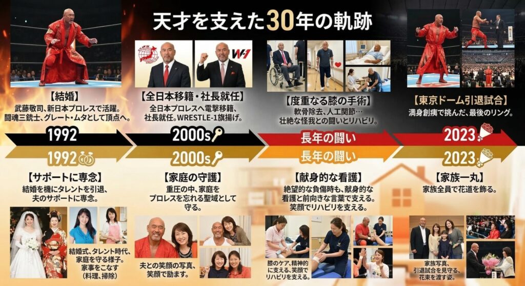 武藤敬司のキャリアと芦田久恵のサポート年表