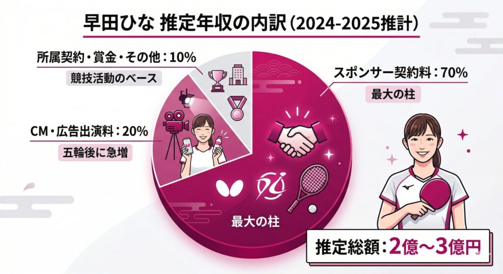 早田ひな選手の推定年収の内訳構成比