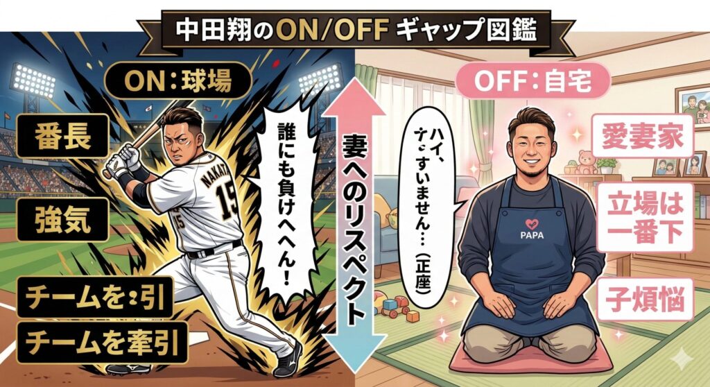 中田翔の「公」と「私」のギャップ比較図