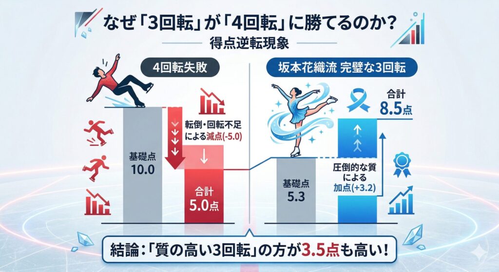 4回転(失敗)vs 3回転(完璧)の得点逆転現象