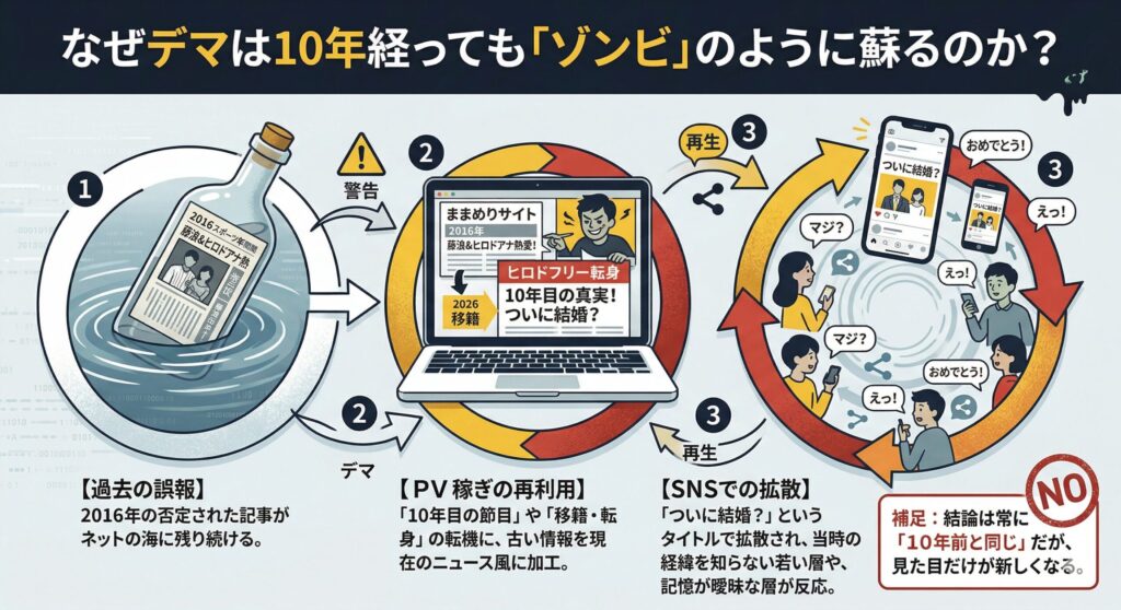 噂の再生産サイクル（2026年版：デマが消えない仕組み）