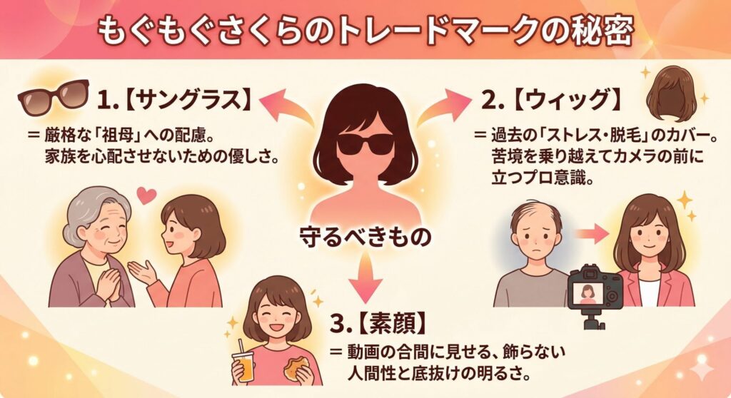 サングラスとウィッグに込められた「守るべきもの」の概念図