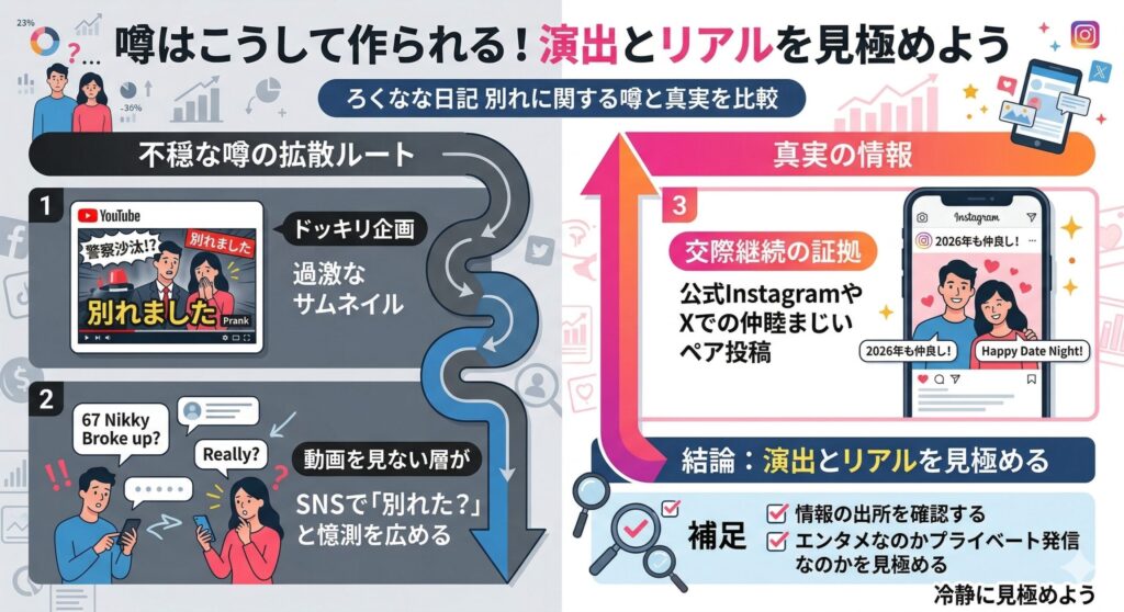 ろくなな日記の「噂」と「真実」の構造図