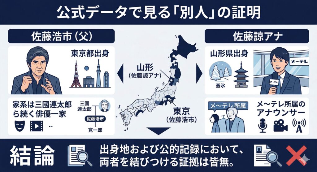 佐藤浩市と佐藤諒アナのプロフィール比較