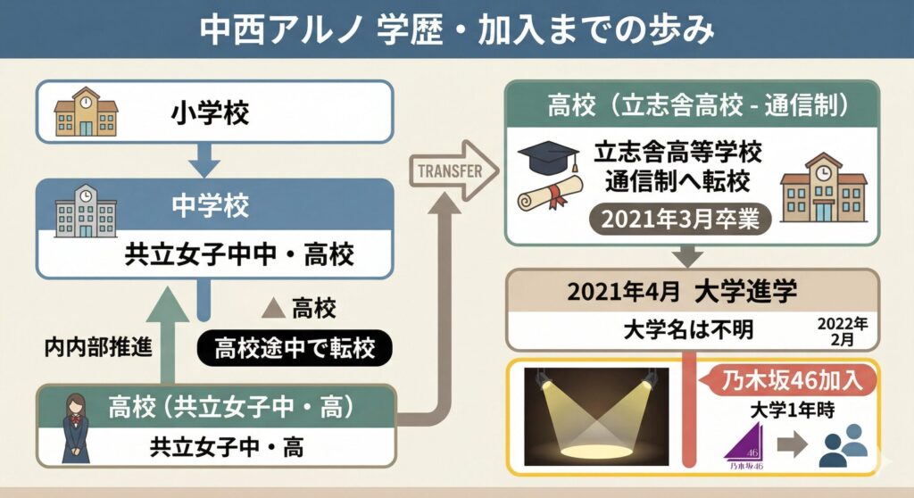 中西アルノ 学歴・経歴タイムライン