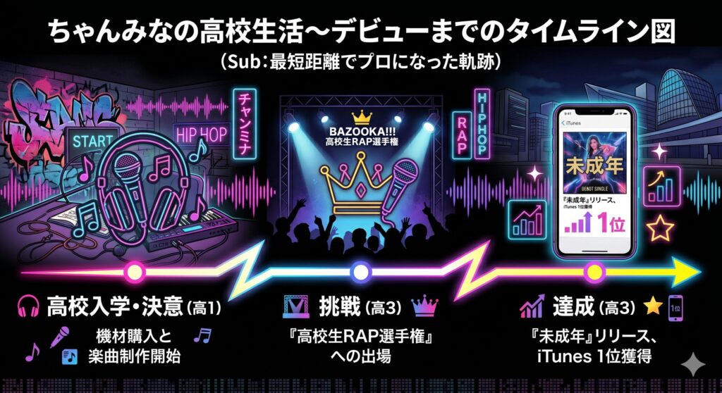 ちゃんみなの高校生活～デビューまでのタイムライン図