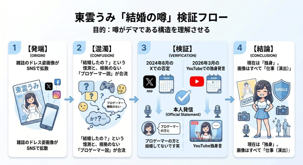 東雲うみ「結婚の噂」検証フロー