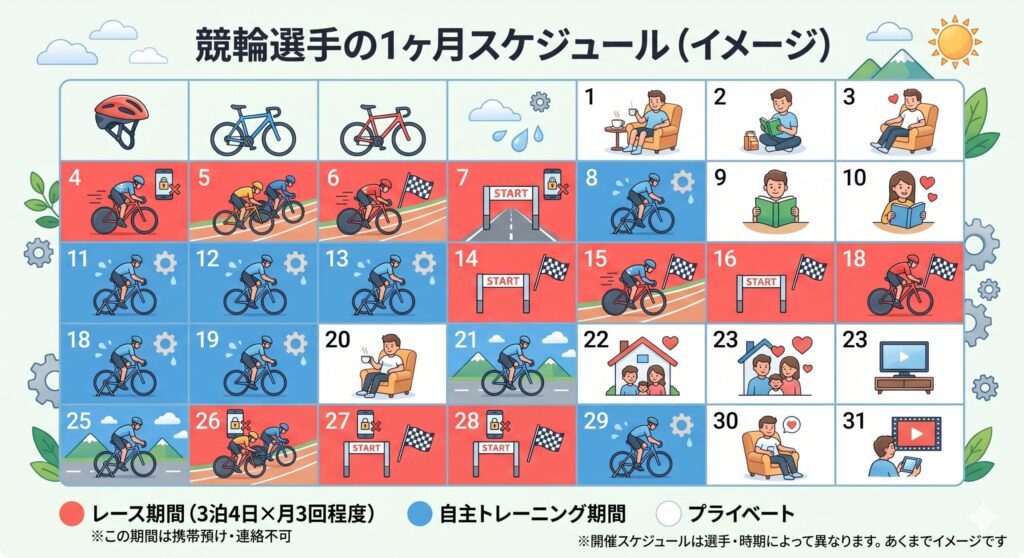 競輪選手の1ヶ月スケジュールイメージ